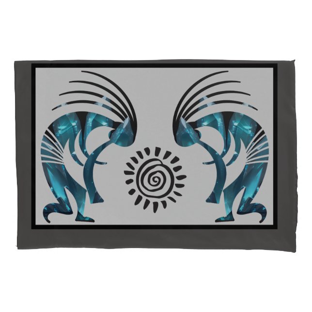 Southwestern Teal Kokopelli Pillow Case (Front)