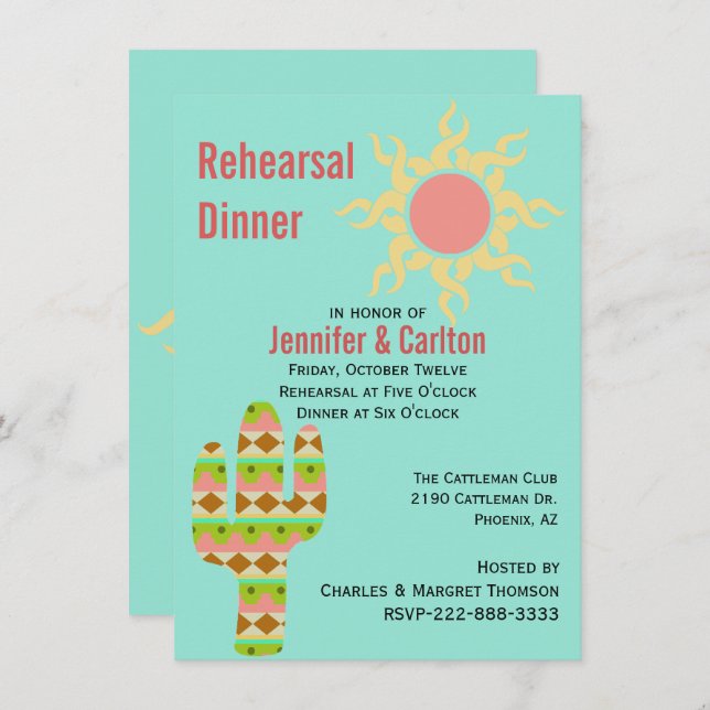 Southwestern Theme Wedding Rehearsal Dinner Invitation (Front/Back)