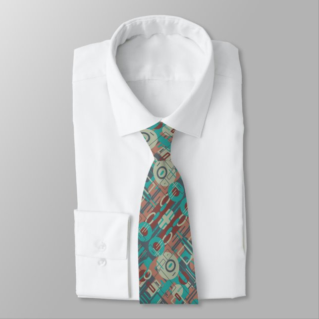 Southwestern Tribal Geometric Shapes Abstract Art Neck Tie (Tied)