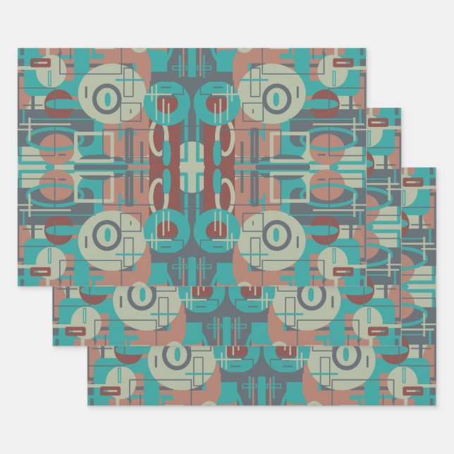 Southwestern Tribal Geometric Shapes Abstract Art Wrapping Paper Sheets (Set)