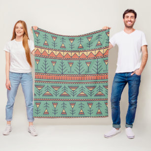Southwestern Tribal pattern Blue and brown. Fleece Blanket