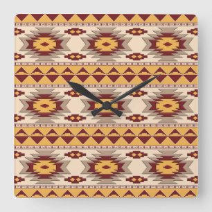 Southwestern tribal pattern square wall clock