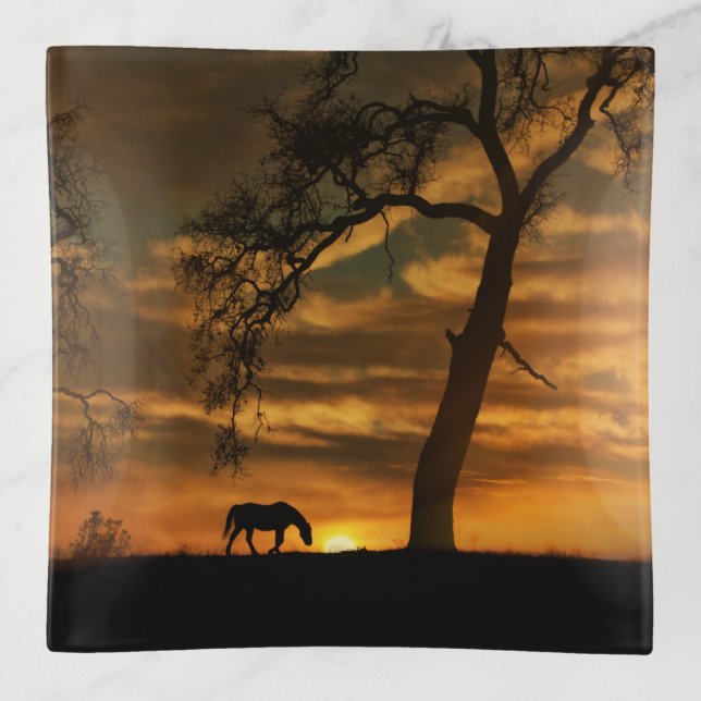 Southwestern Trinket Tray Horse and Oaks (Front)