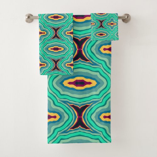 Southwestern Tropical Boho Chic Geode Pattern Art Bath Towel Set