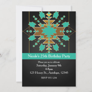 Southwestern Turquoise Gold & Black Invitations