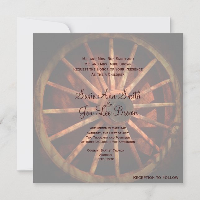 Southwestern Wagon Wheel Wedding Invitations (Front)
