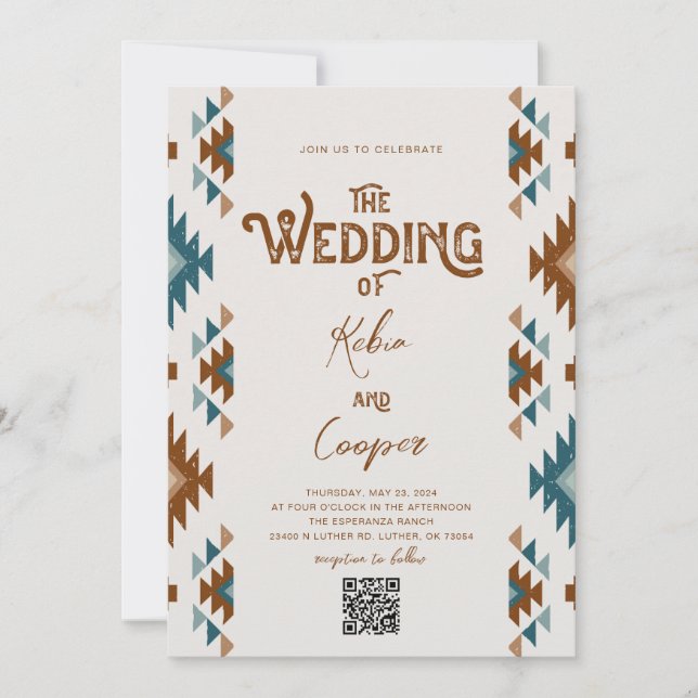 Southwestern Wedding Invitation with QR Code (Front)