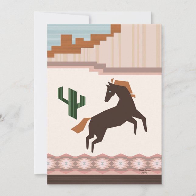 Southwestern Wild Brown Horse & Cactus Blank Invitation (Front)