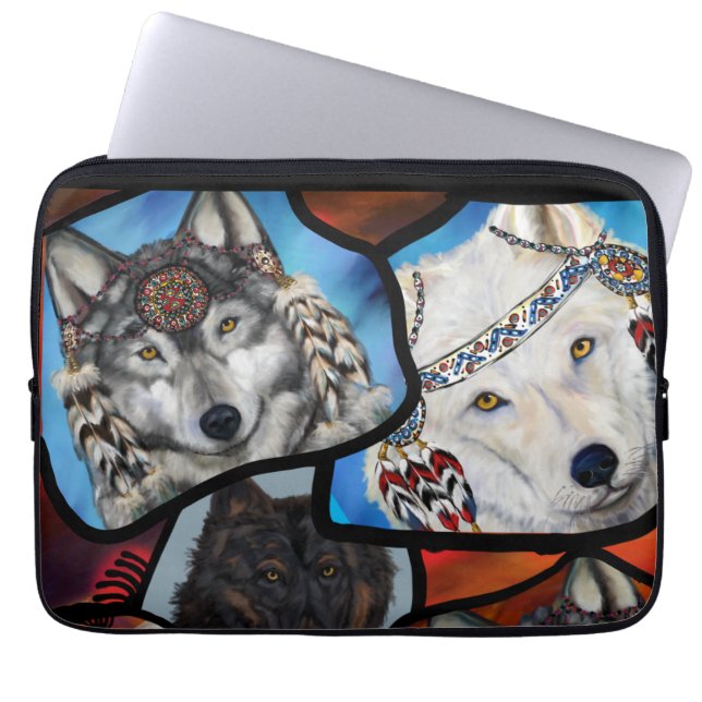 SOUTHWESTERN WOLF ART LAPTOP SLEEVE (Front)