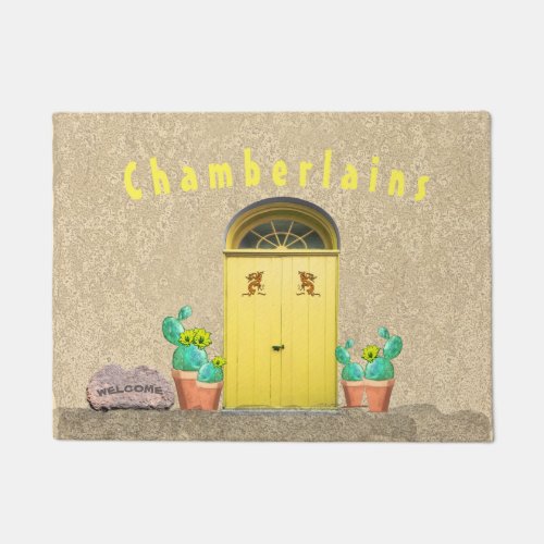 Southwestern Yellow Doors Kokopelli Cactus Custom Doormat