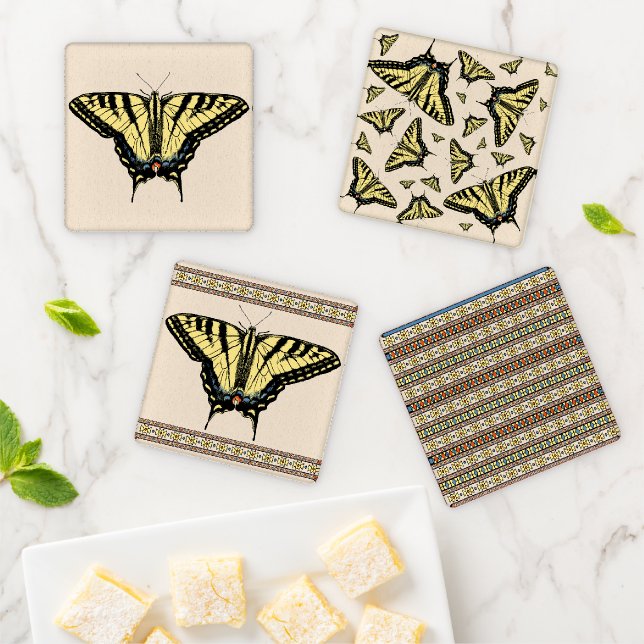 Southwestern Yellow Swallowtail Butterfly Coaster Set (In Situ)