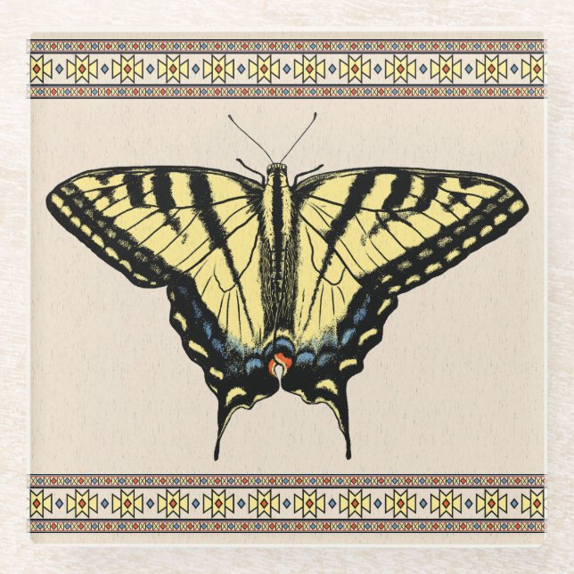 Southwestern Yellow Swallowtail Butterfly Glass Coaster (Front)