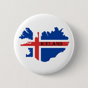 Souvenir button with Icelandic map and flag