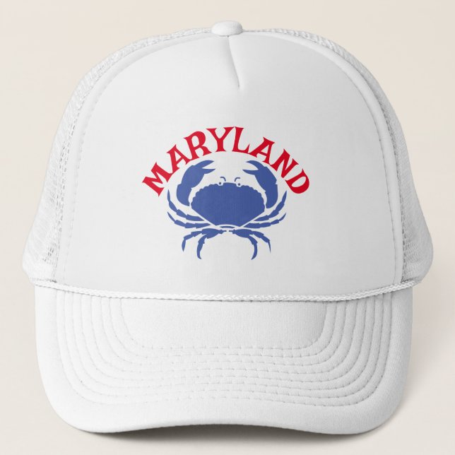 Souvenir Maryland Blue Crab Travel Red White Blue Trucker Hat (Front)