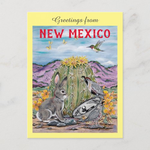 Souvenir New Mexico Southwest Animal Cactus Art Postcard