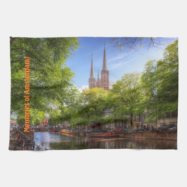 Souvenir of Amsterdam - De Krijtberg, Singel Canal Kitchen Towel (Horizontal)