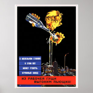 Soviet anti-alcoholism vintage propaganda poster