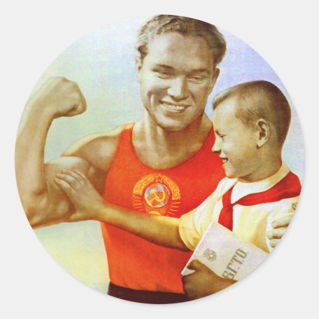 Soviet Exercise Propaganda Classic Round Sticker (Front)