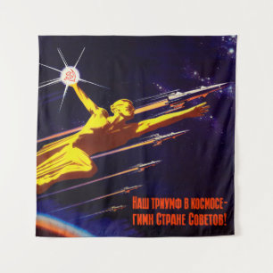 Soviet space poster propaganda tapestry