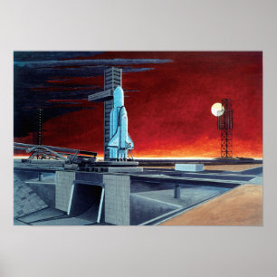 Soviet Space Shuttle Full Moon Launchpad Concept Poster