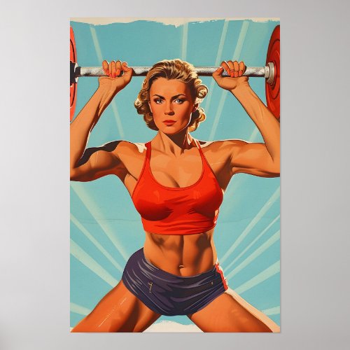 Soviet Themed Retro Female Body Builder Poster