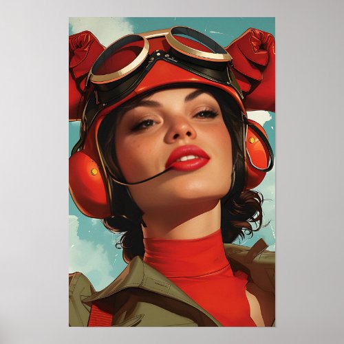 Soviet Themed Retro Female Pilot Poster