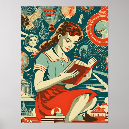Soviet Themed Retro School Learning Poster