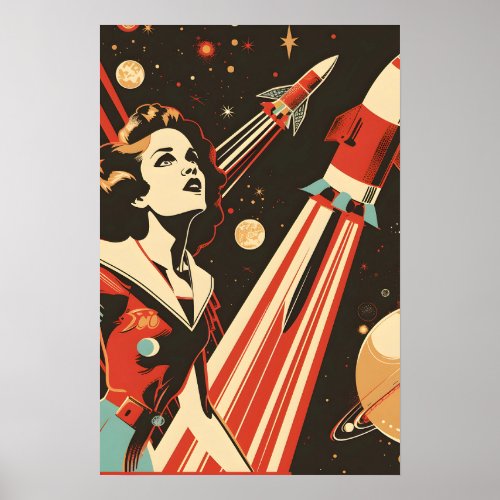 Soviet Themed Space Rocket Girl Poster