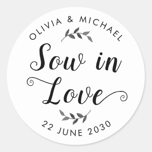 Sow in Love Wedding Seed Packet Botanical Simple Classic Round Sticker