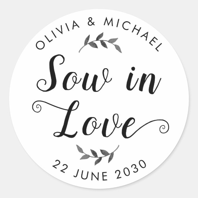 Sow in Love Wedding Seed Packet Botanical Simple Classic Round Sticker (Front)