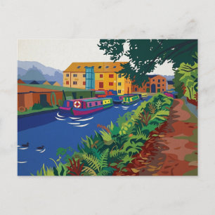 Sowerby Bridge Canal Basin Fauvist Style Painting Postcard