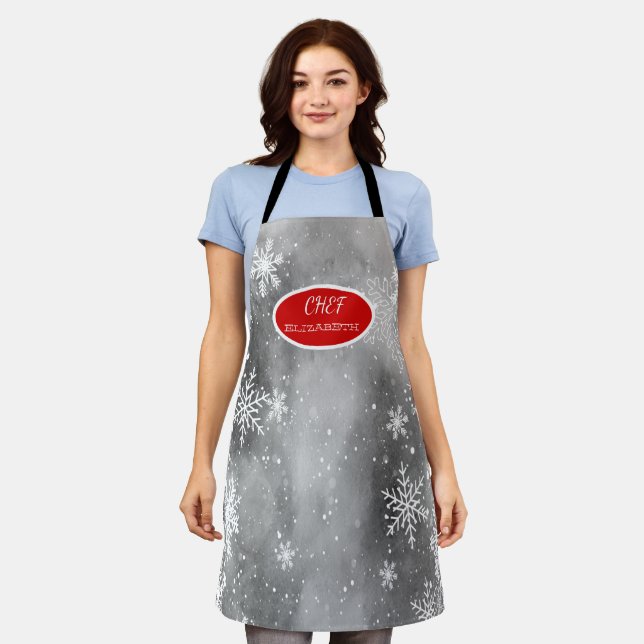 Sowflakes Gray Holiday  Apron (Worn)