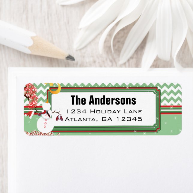 Sowman Chevron ZigZag Christmas Return Address Label (Insitu)