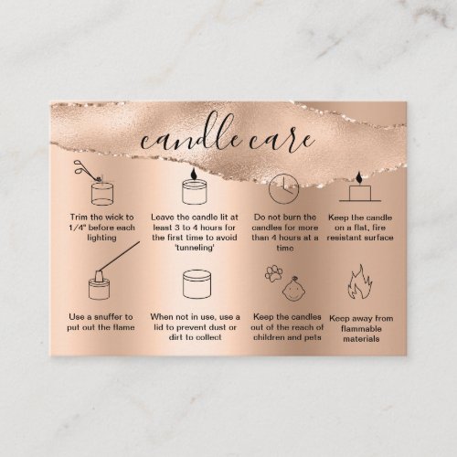 Soy Candle Care Card Add Your Logo Rose Gold