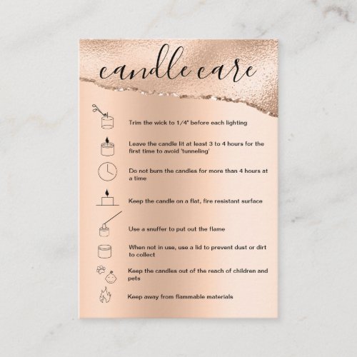Soy Candle Care Card Add Your Logo Rose Gold