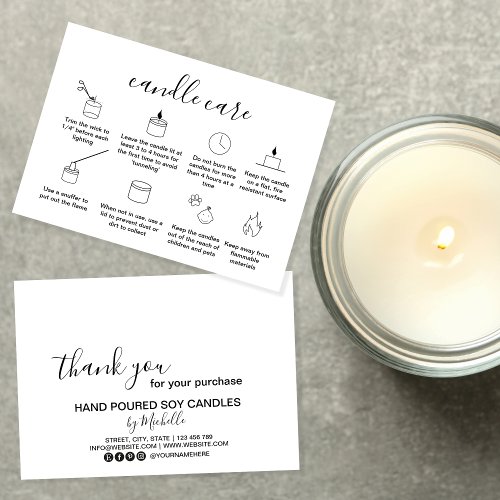 Soy Candle Care Card Add Your Logo Simple Minimal