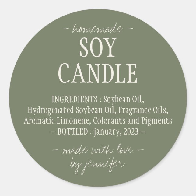 Soy Candle Ingredients Classic Round Sticker (Front)
