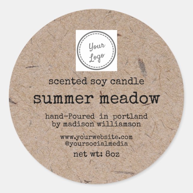 Soy Candle | Kraft paper |Add Your Logo 3 inch Classic Round Sticker (Front)