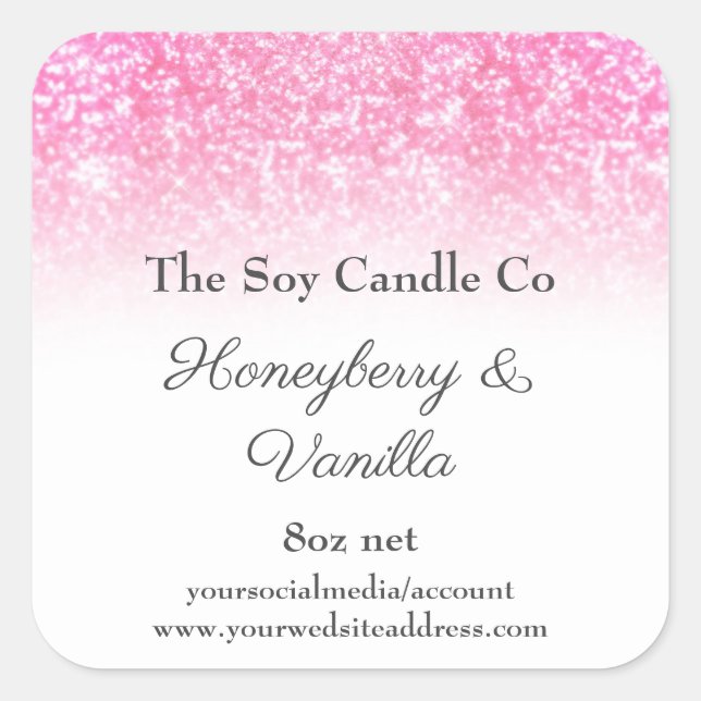 Soy Candle Personalized Pink Glitter 3 inch Square Sticker (Front)