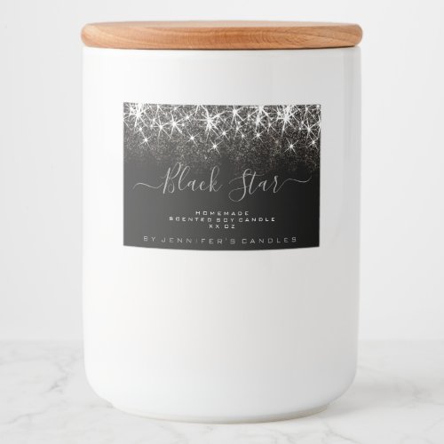 Soy Candle Product Packaging Glitter Stars Black Food Label