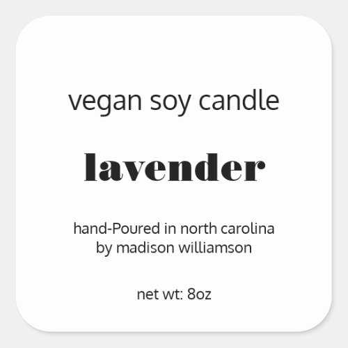 Soy Candle  Simple Black and White Custom 3 inch Square Sticker