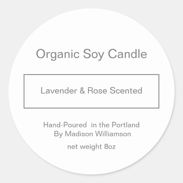 Soy Candle | Simple Grey and White Custom Classic Round Sticker (Front)
