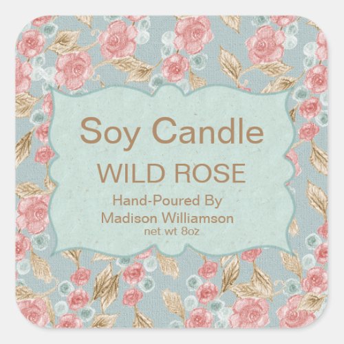 Soy Candle  Vintage Floral Personalized Square Sticker