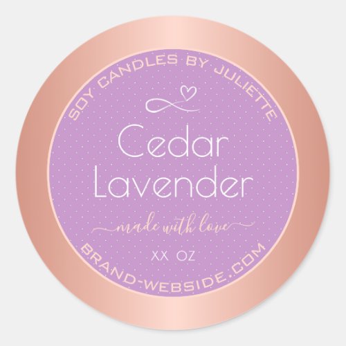 Soy Candles Packaging Labels Rose Gold and Lilac