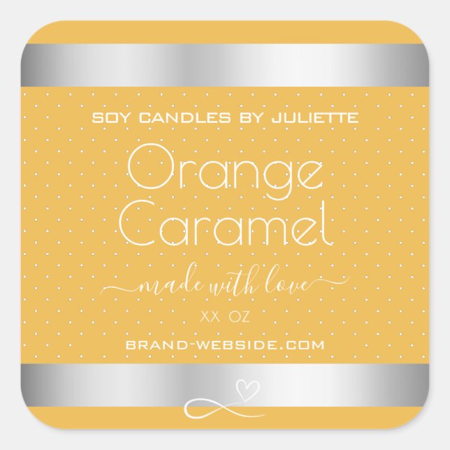 Soy Candles Packaging Labels Silver Orange Caramel (Front)