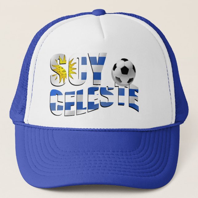 Soy Celeste Uruguay flag Futbol soccer ball logo Trucker Hat (Front)