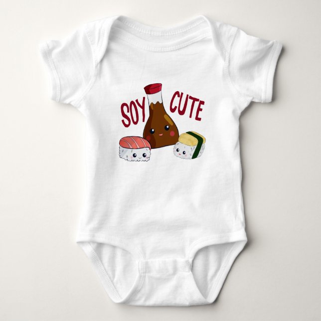 Soy Cute Kawaii Sushi Soysauce Tamago Rolls Baby Bodysuit (Front)