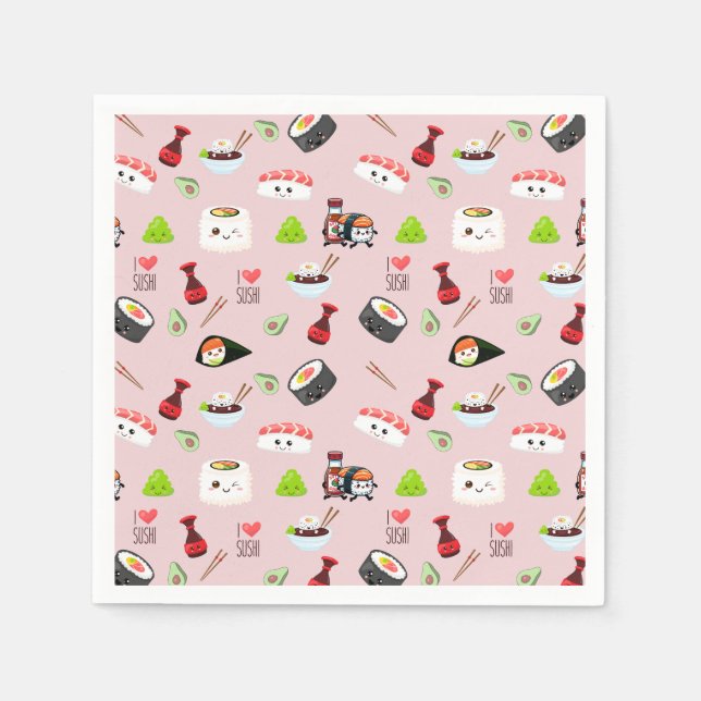 Soy in love cute light pink Kawaii Sushi Napkins (Front)