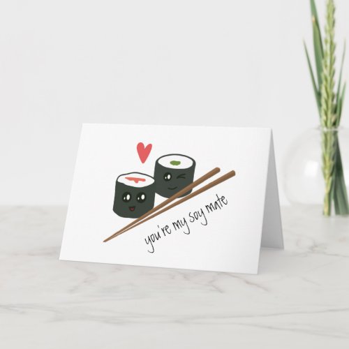 Soy Mate Couple Kawaii Sushi Love Heart Card