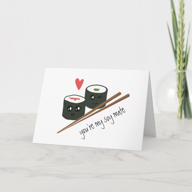 Soy Mate Couple Kawaii Sushi Love Heart Card (Front)